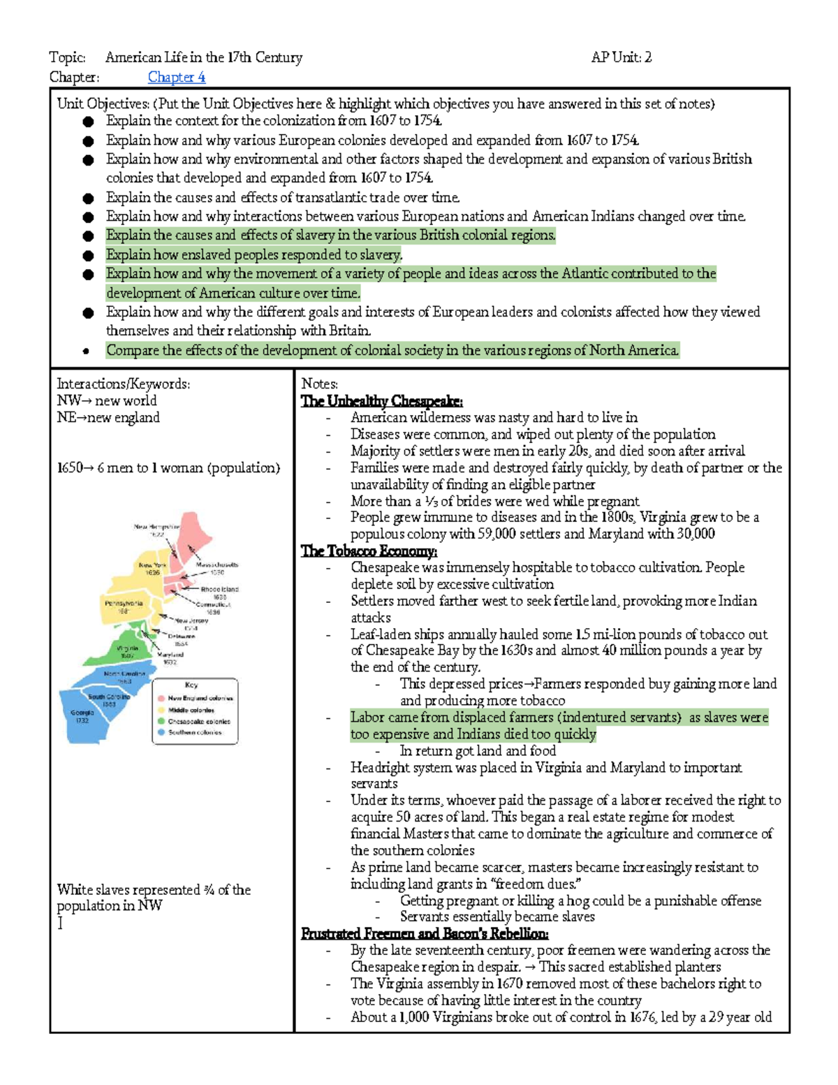 American Life in the 17th Century: AP Unit 2 Chapter 4 Insights - Studocu