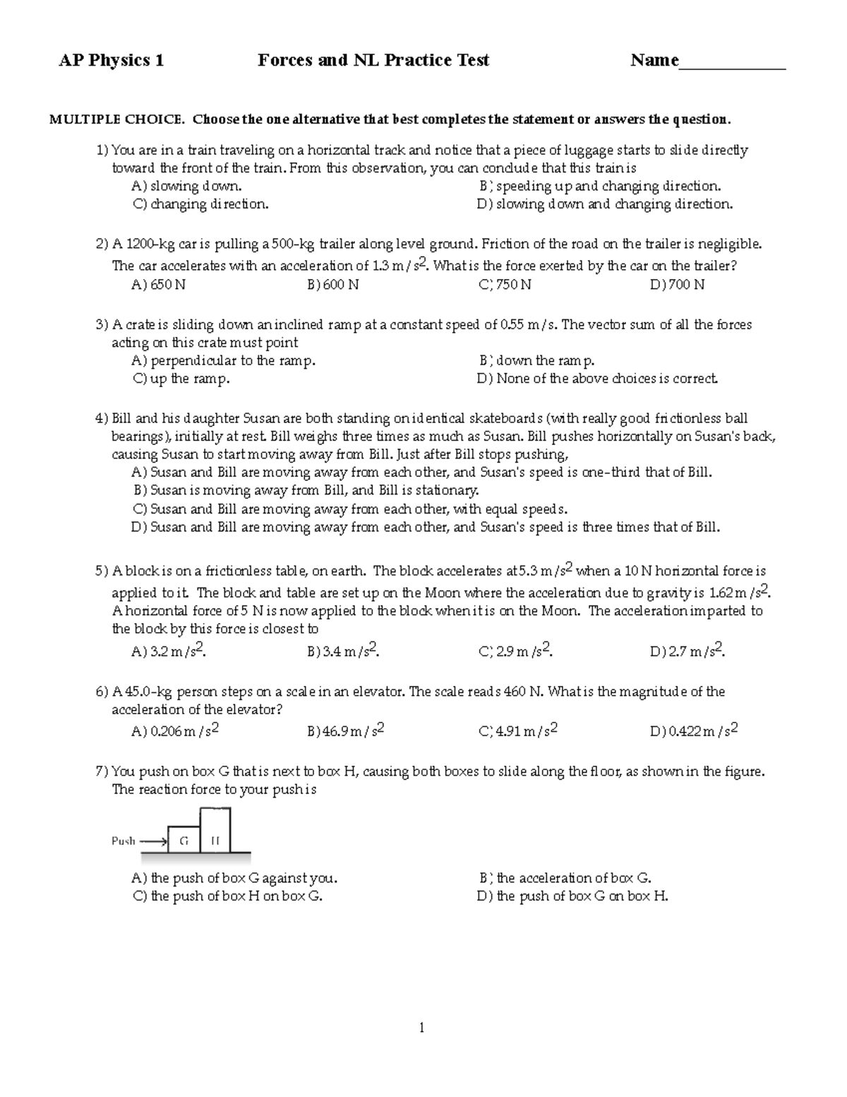 AP Physics 1 Final Exam Pract Test on Forces and Newton's Laws - Studocu