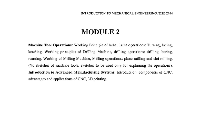 ME 202: Machine Tool Operations & Advanced Manufacturing Systems - Studocu