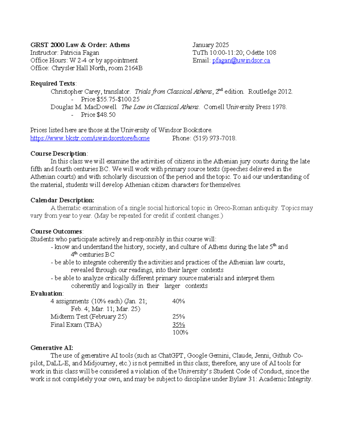 GRST 2000 Course Outline: Law and Order in Classical Athens - Studocu
