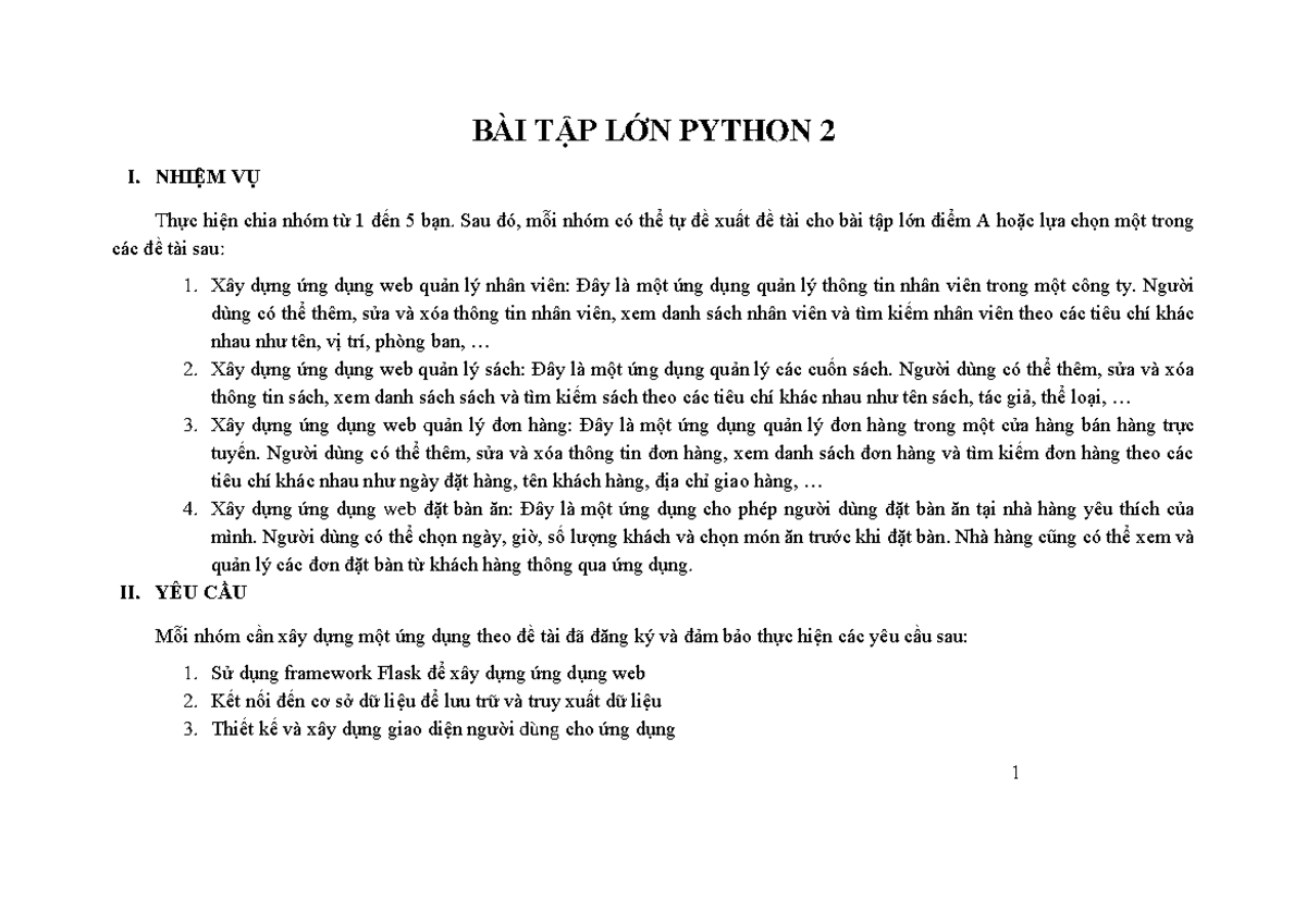 BTL Python 2 - hello - BÀI TẬP LỚN PYTHON 2 I. NHIỆM VỤ Thực hiện chia ...