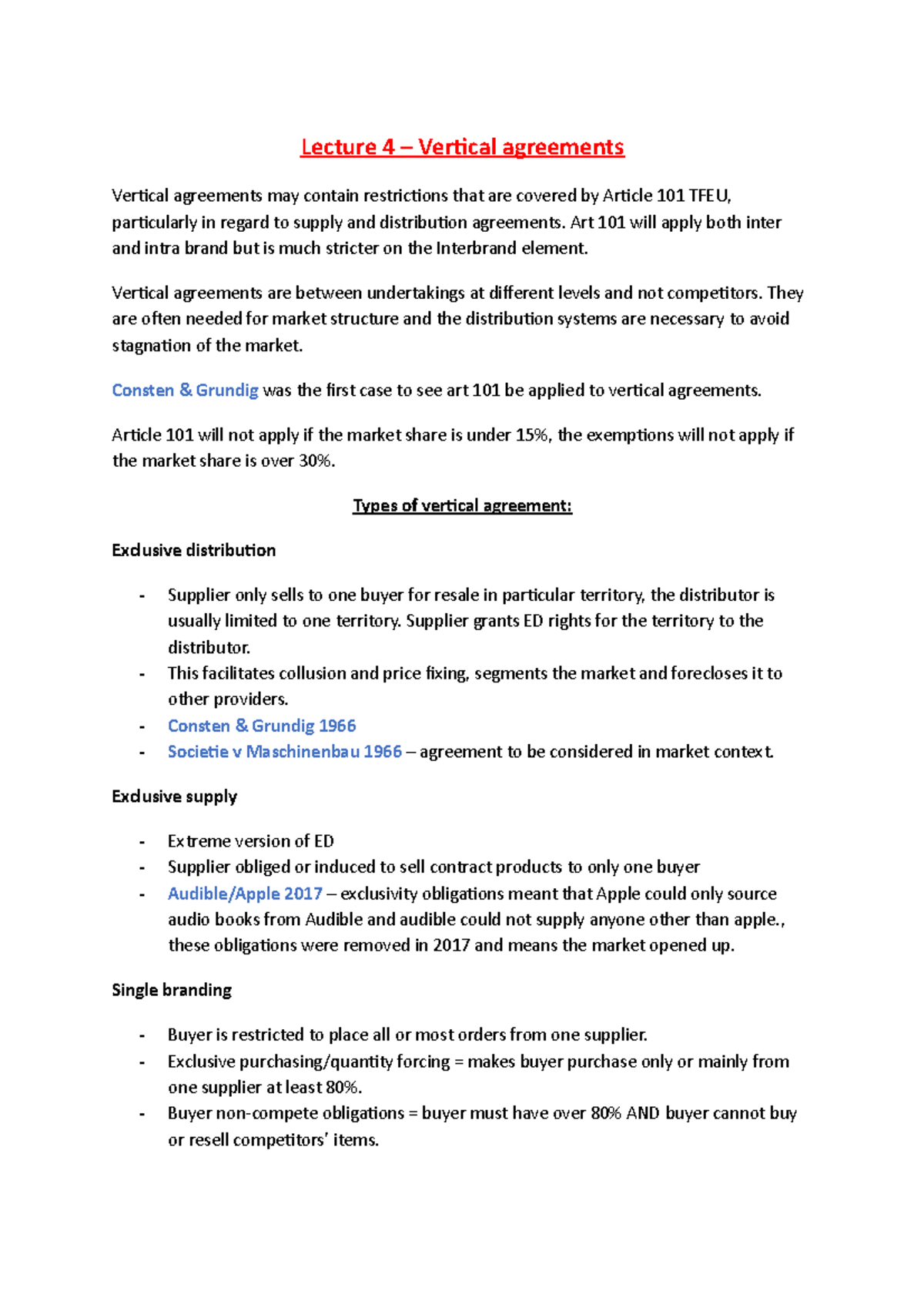 Vertical Agreements - Notes from lecture, seminar and further reading ...