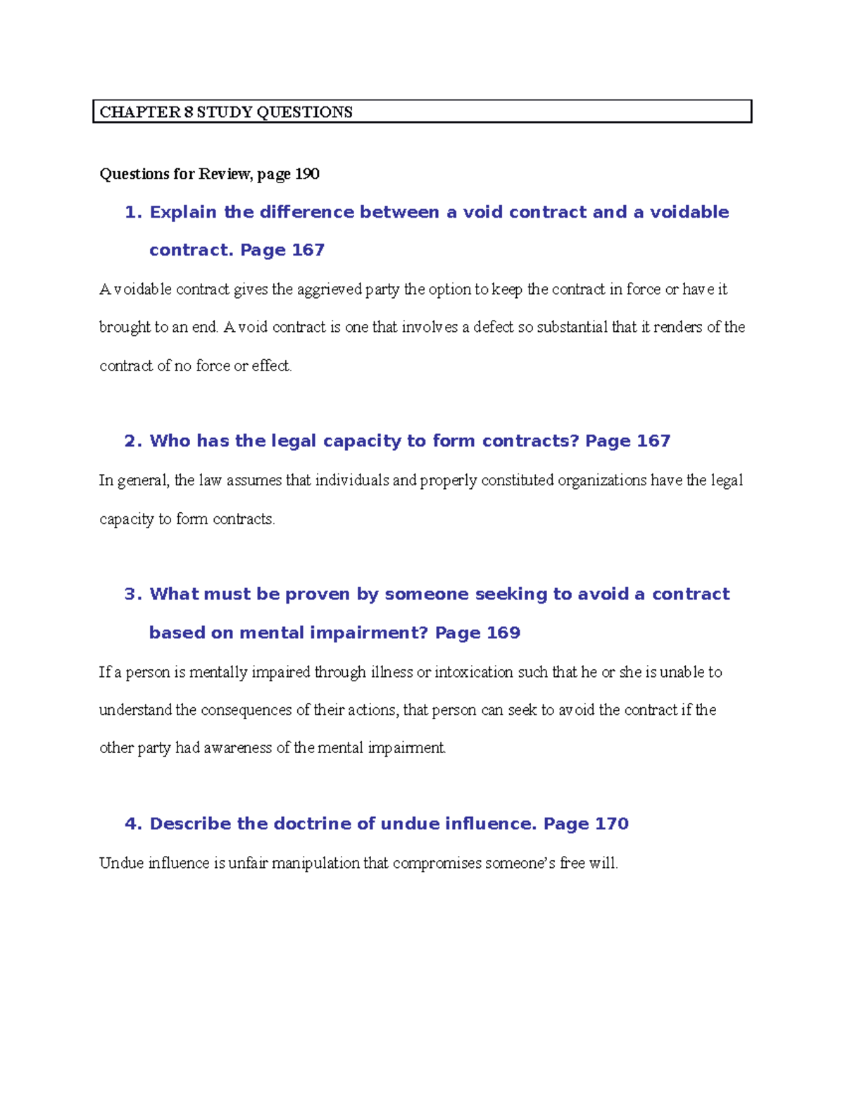 Chapter 8 Study Questions & Answers on Contract Law Concepts - Studocu