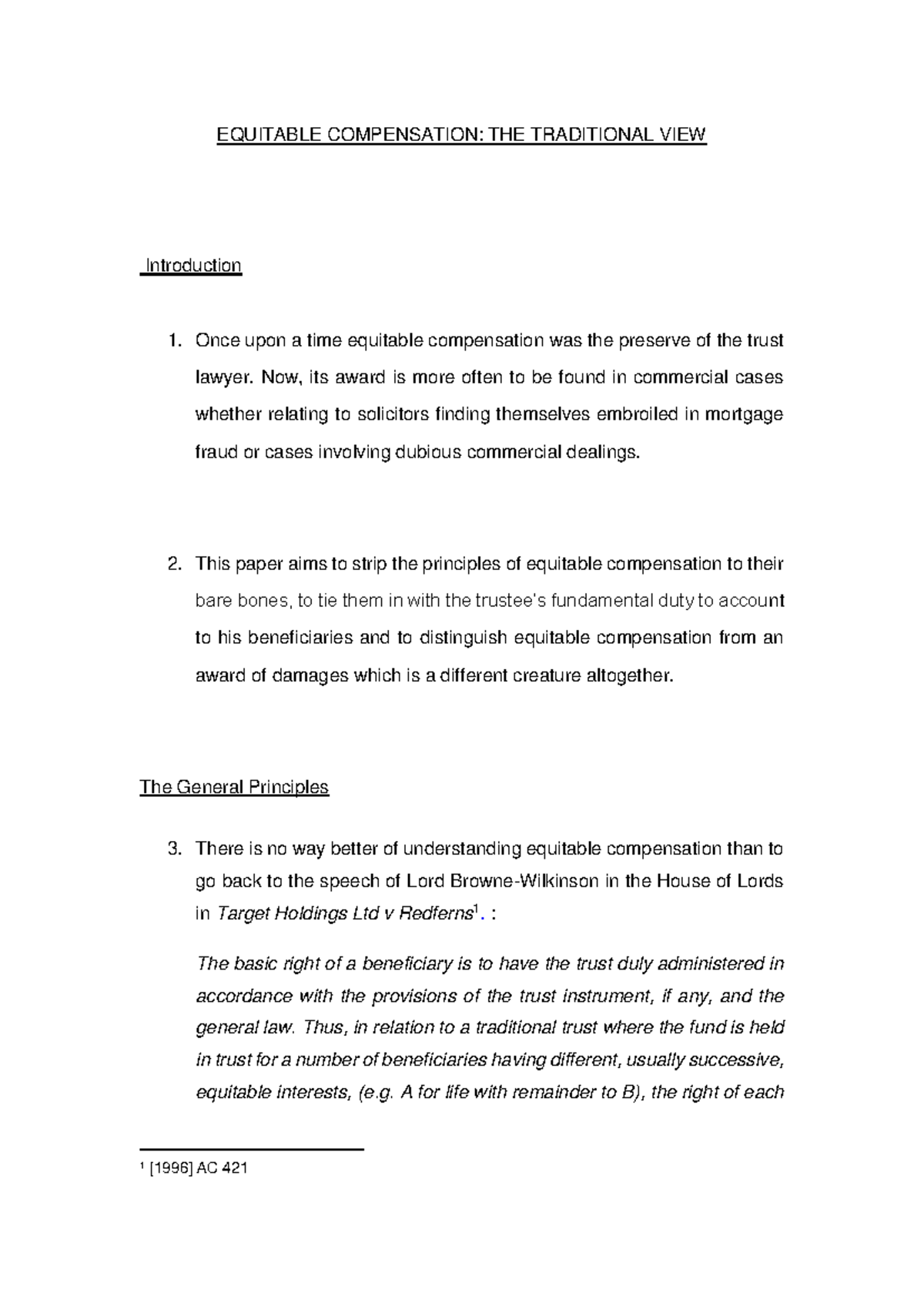 Equitable Compensation and the Trustee's Duty in Commercial Law - Studocu