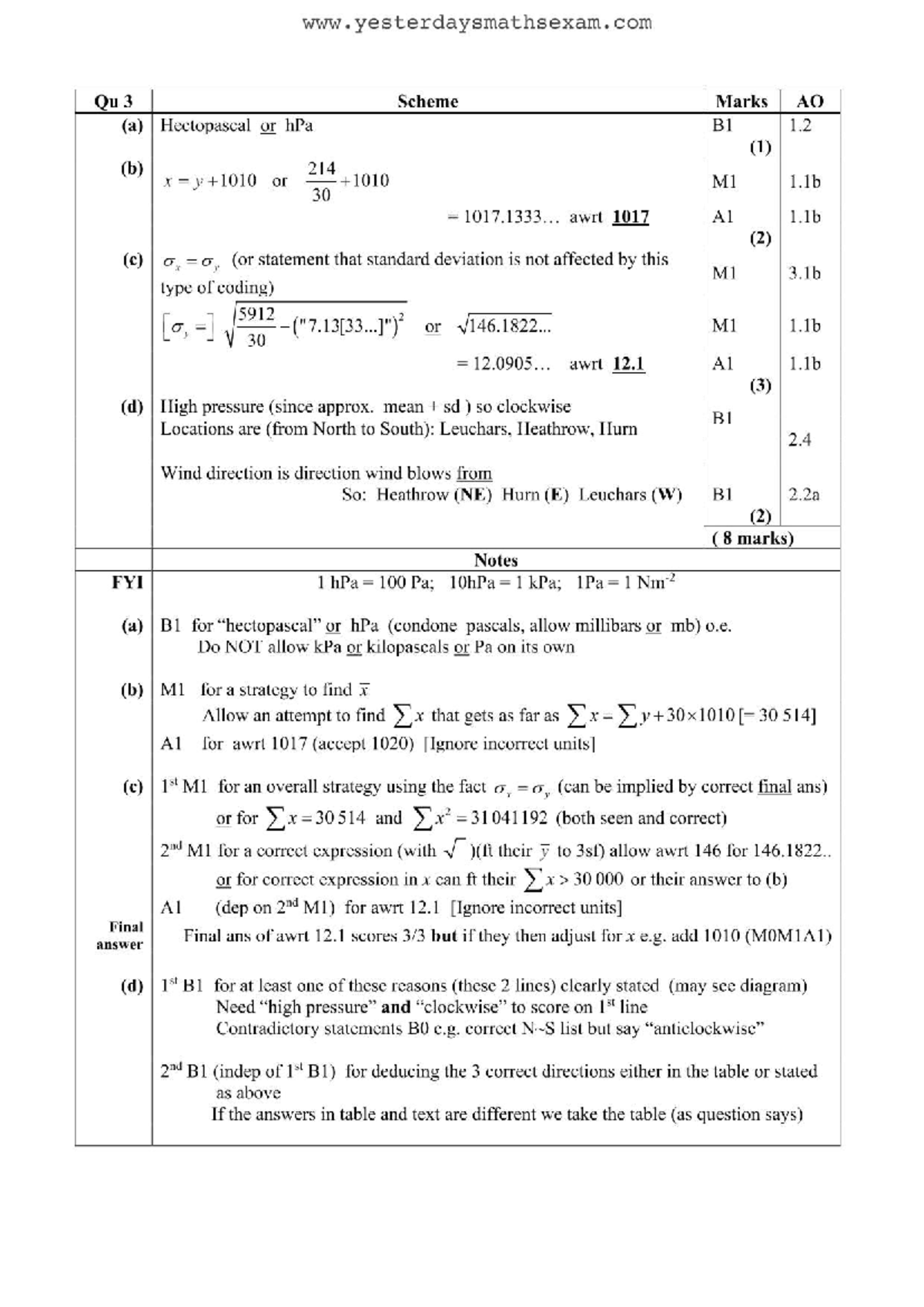 Statistics and Mechanics Paper 3 Mark Scheme (Sample Assessment) - Studocu