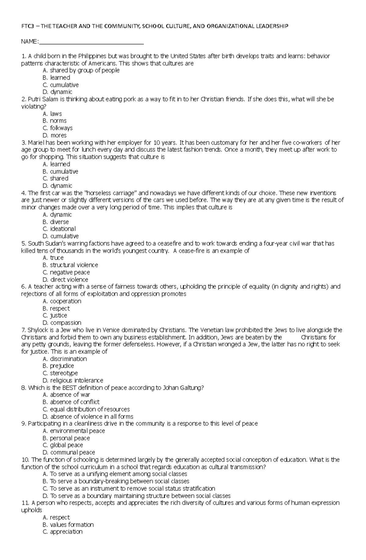 FTC3-Questionnaire - it can lead to your leaning success - FTC3 – THE ...