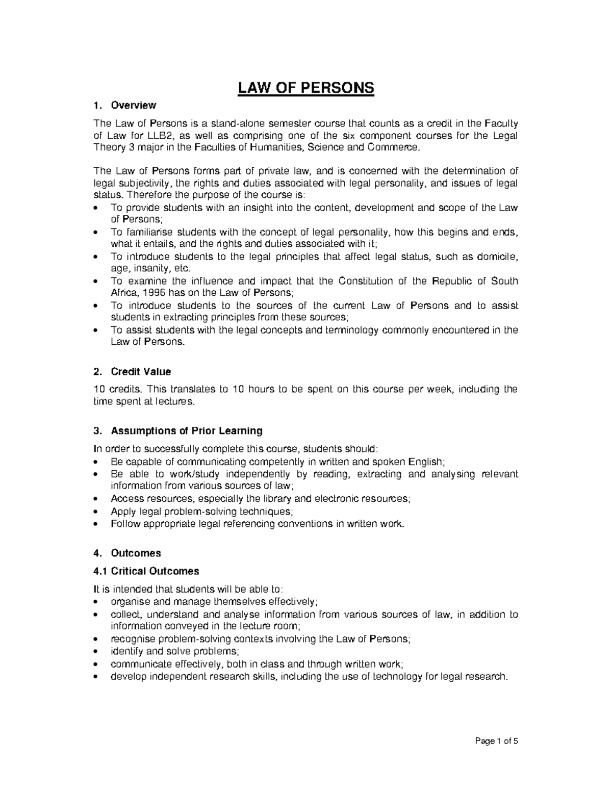 LAW 202: Comprehensive Overview of the Law of Persons Course - Studocu