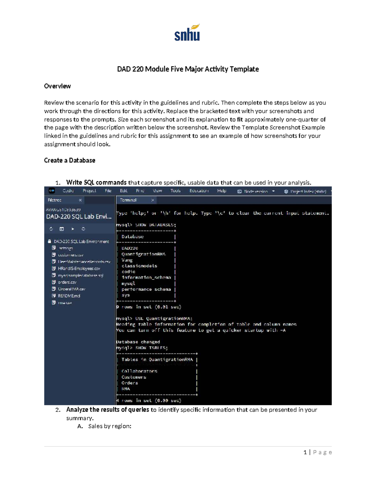 DAD 220 Module Five Major Activity: Analyzing SQL Queries and Findings ...