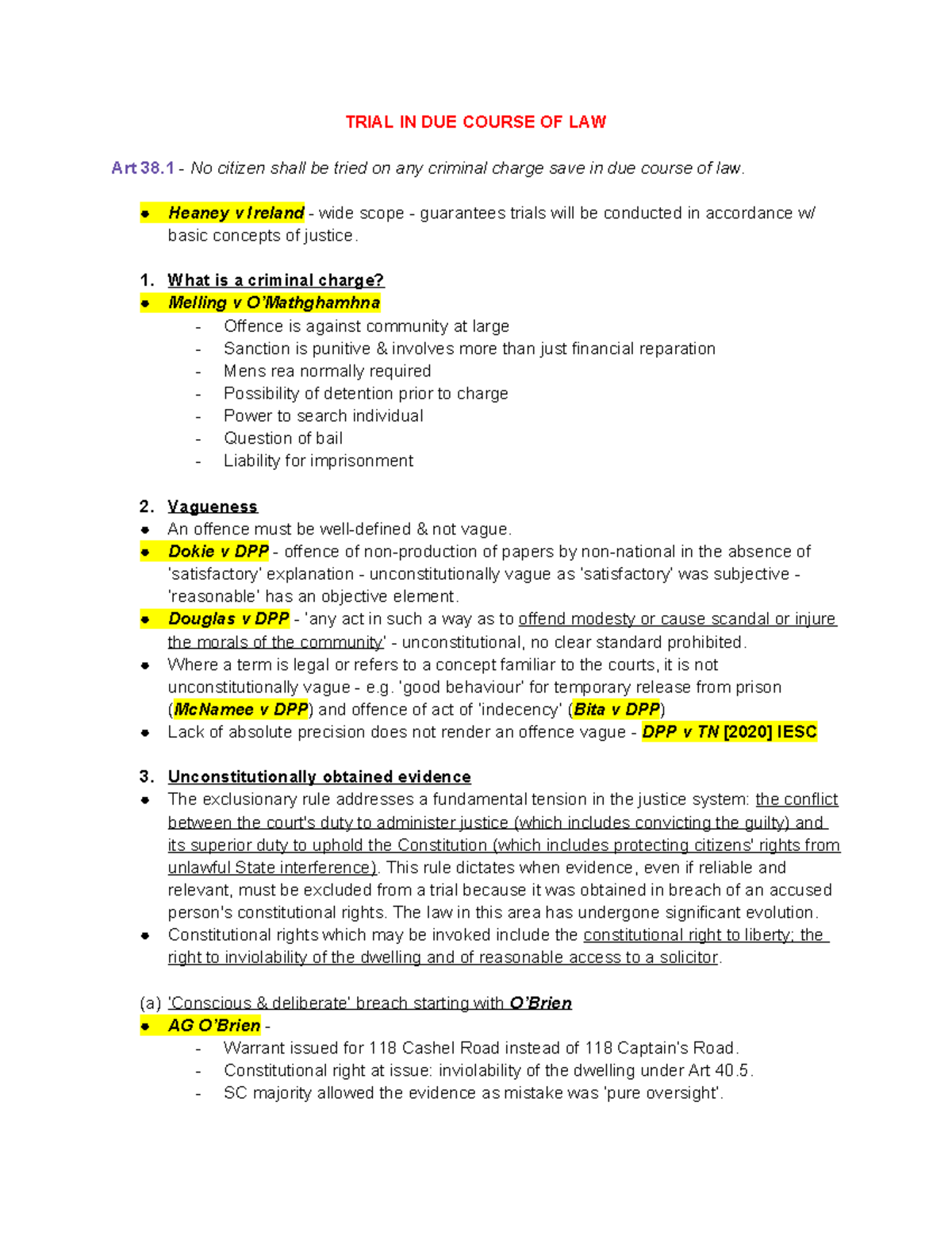 TRIAL IN DUE COURSE OF LAW: Key Legal Principles and Case Summaries ...
