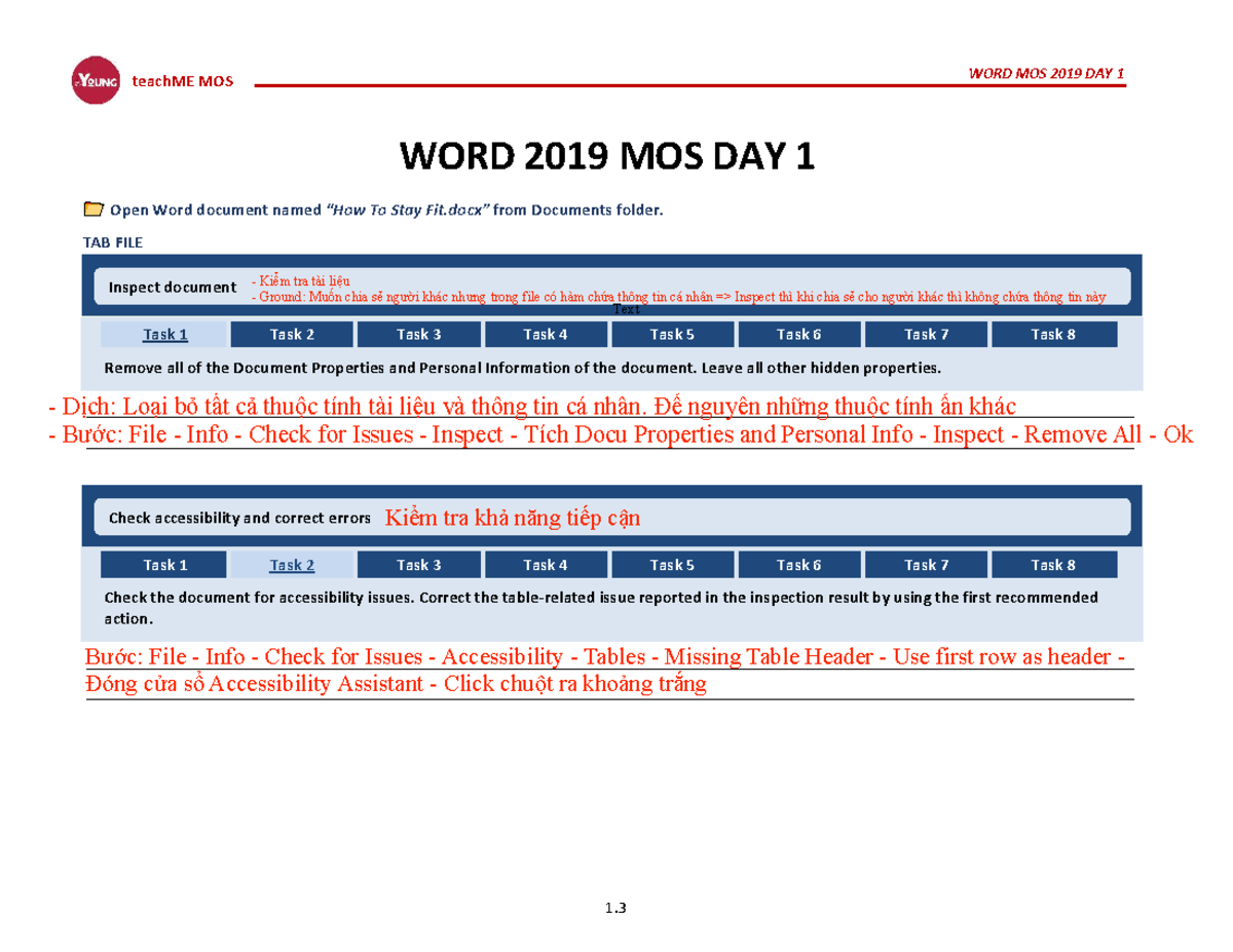 WORD 2019 MOS DAY 1: Document Properties & Formatting Tasks - Studocu