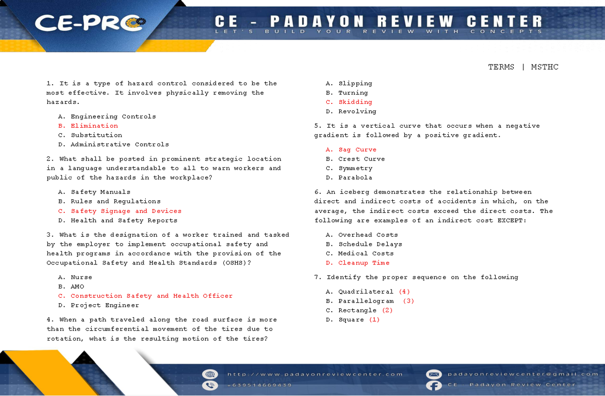Terms MSTHC - Practice Exam on Hazard Control and Safety - Studocu