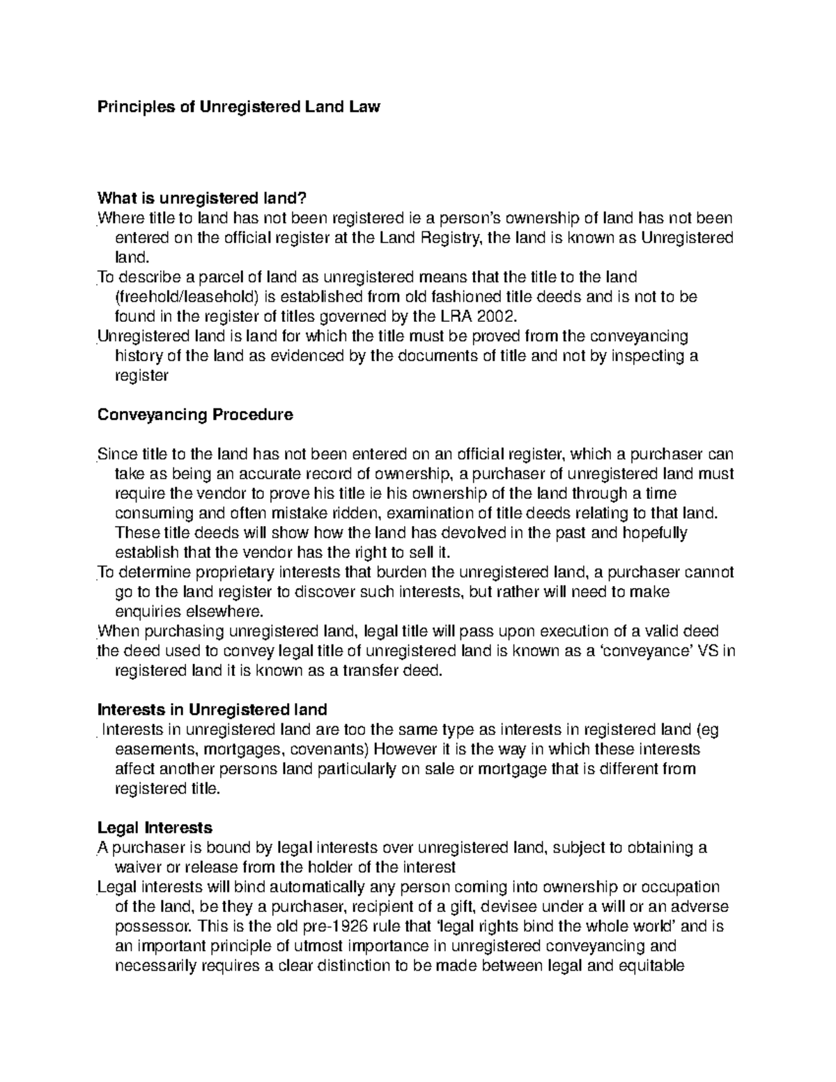 Principles of Unregistered Land Law - To describe a parcel of land as ...