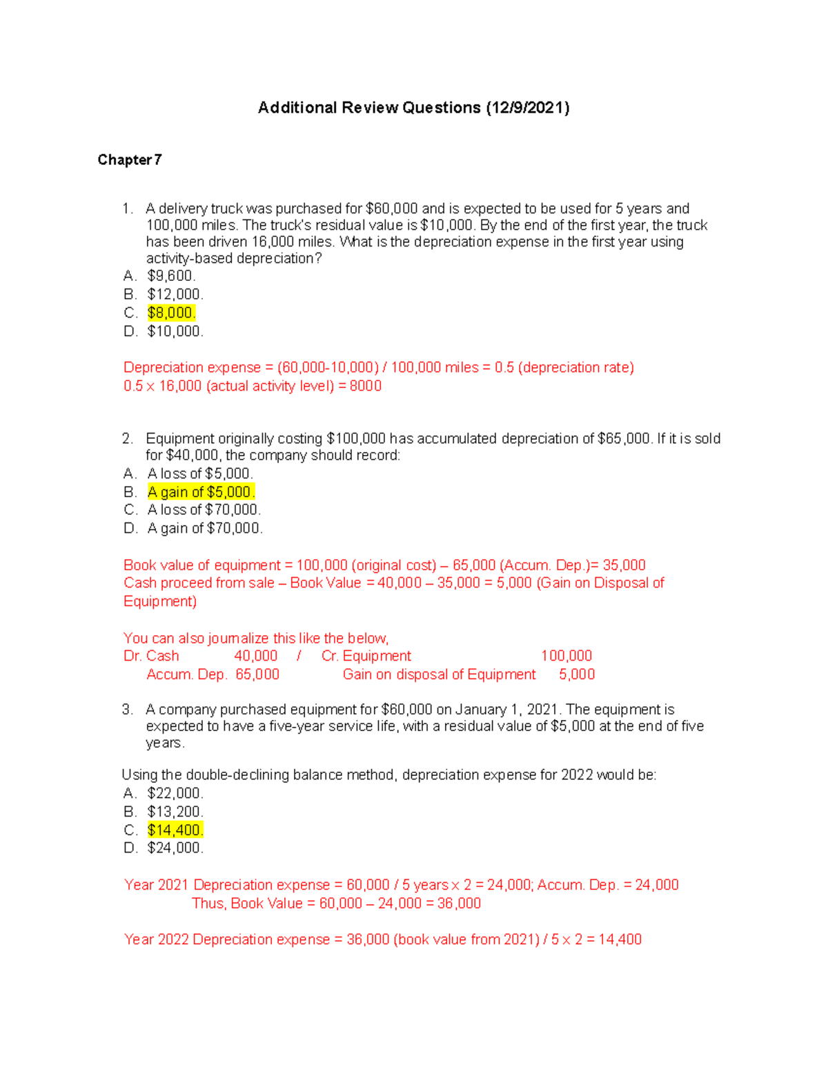 Chapter 7 & 11 Review Questions for Accounting (ACCT 101) - Studocu