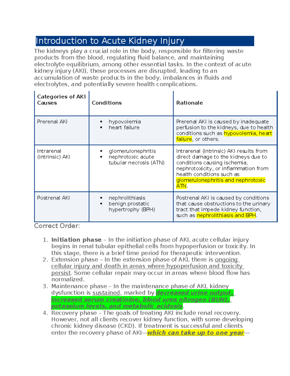 NUR507 W4 Acute Kidney Injury Overview and Management - Studocu