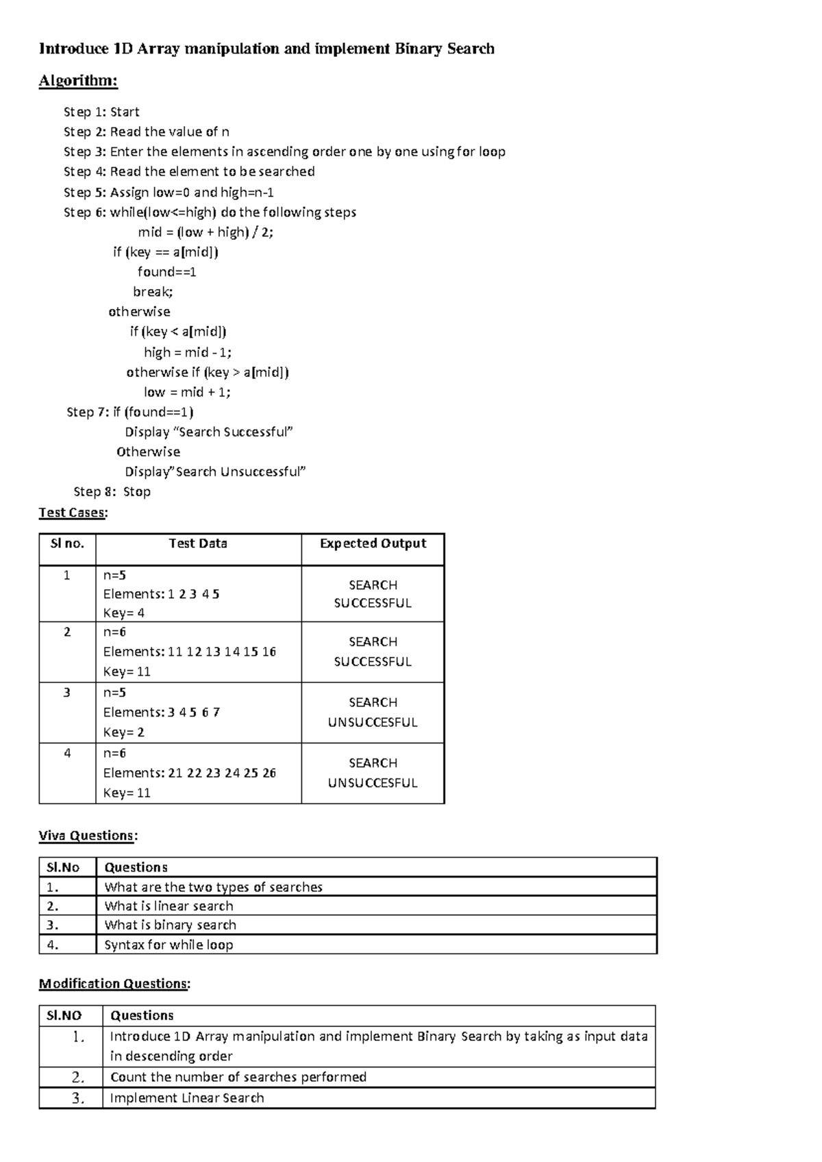 CPL Program-5: 1D Array Manipulation & Binary Search Algorithm - Studocu
