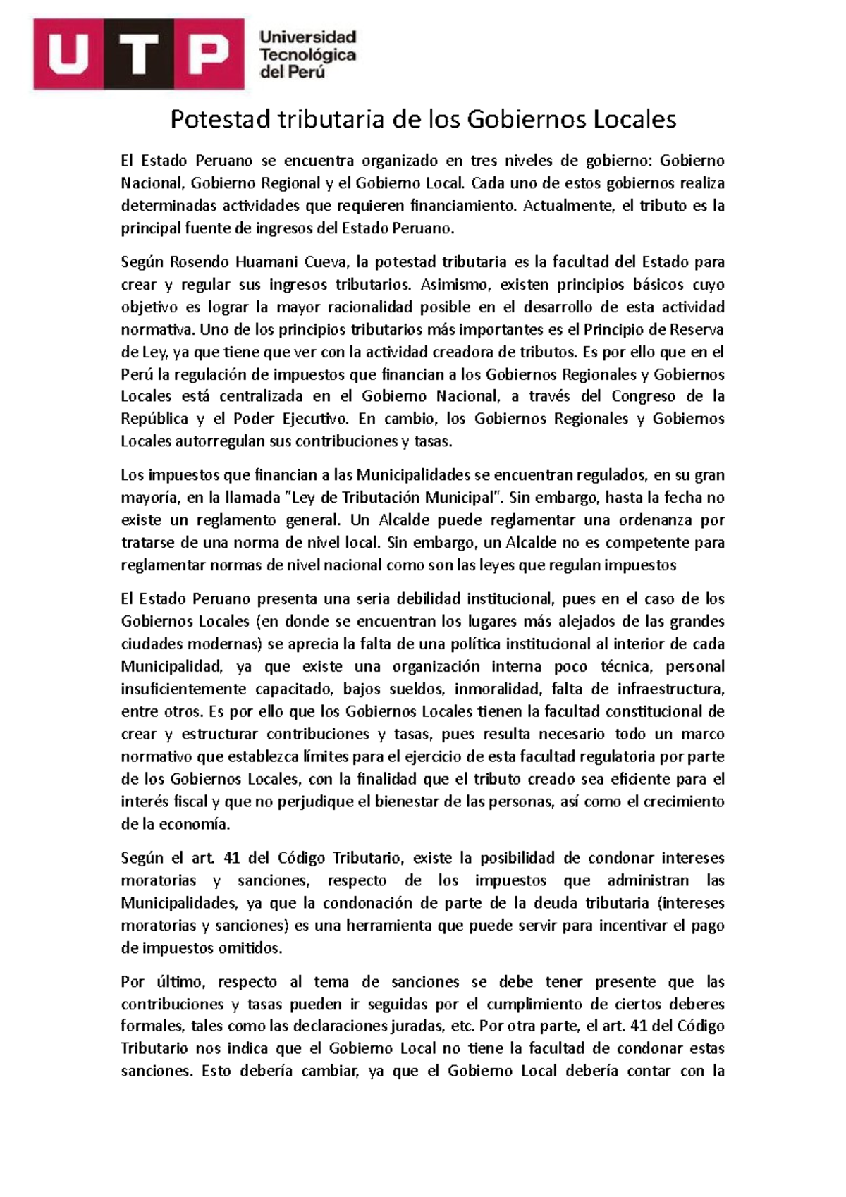 Potestad tributaria de los Gobiernos Locales en el Perú: Análisis y ...