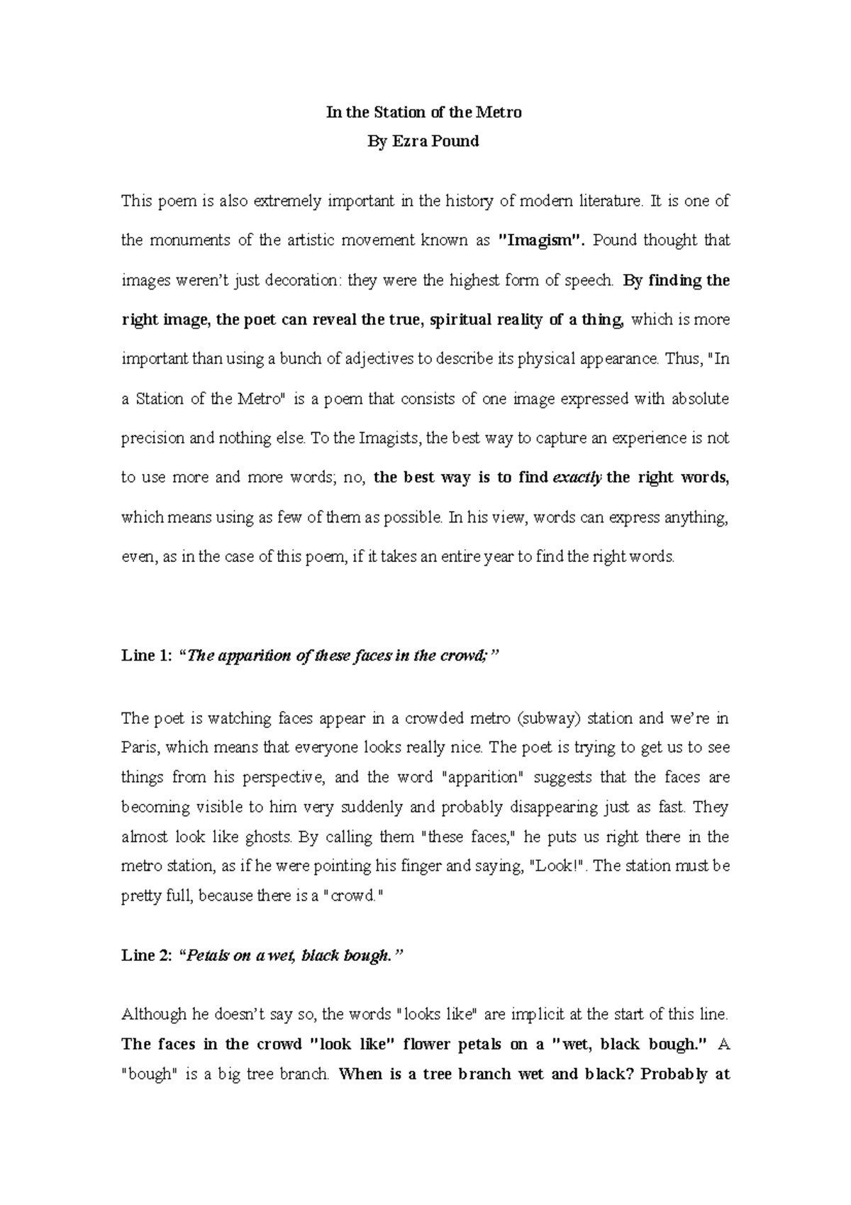 Unit 5 - Lecture Notes on Imagism in "In the Station of the Metro ...