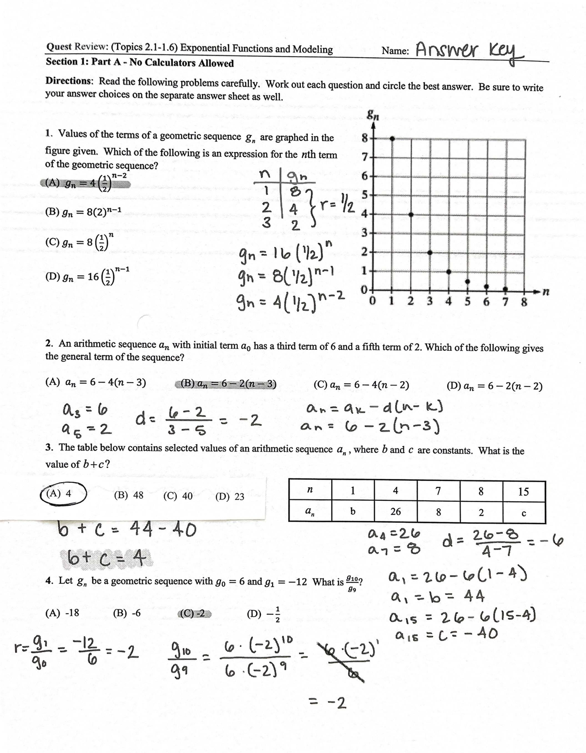 Quest Review 2.1-2.6: Exponential Functions & Modeling - Studocu