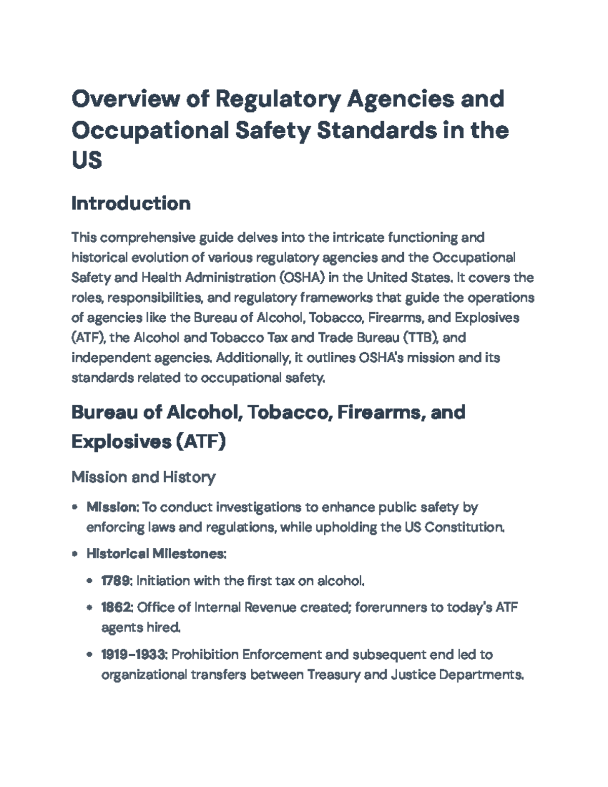 Overview of U.S. Regulatory Agencies and OSHA Standards Guide ...