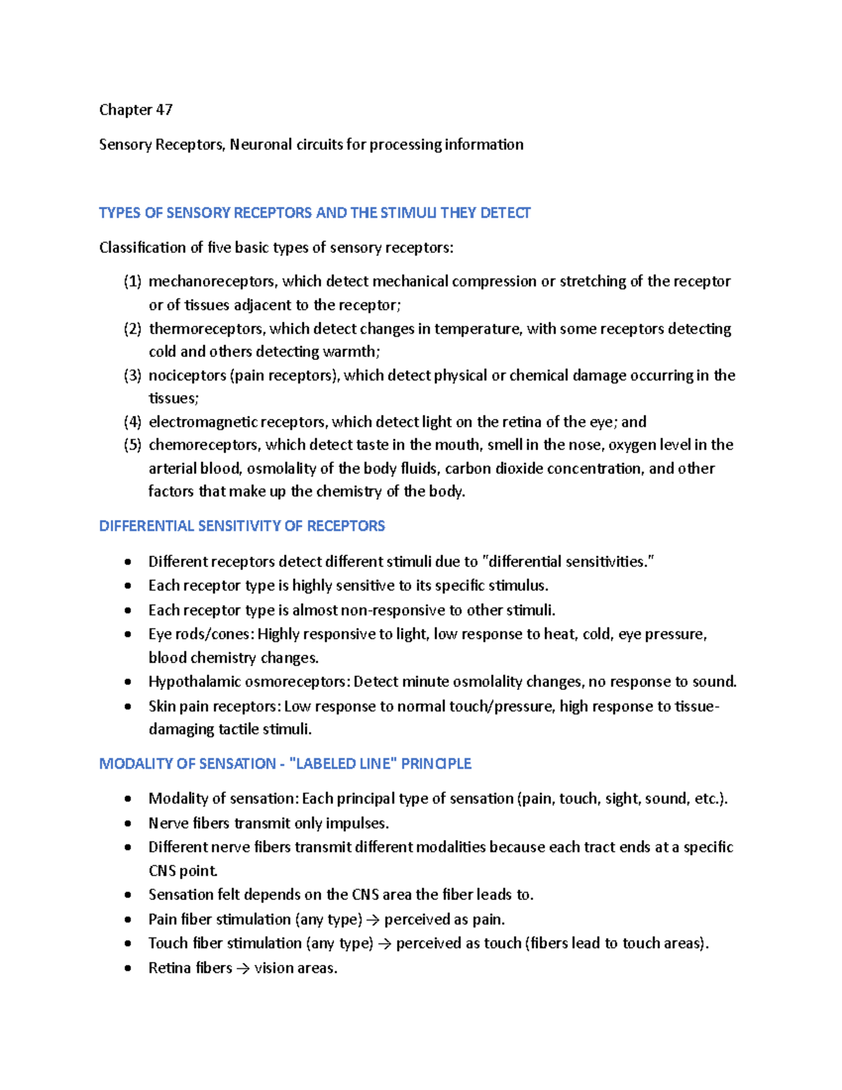 Chapter 47 - Sensory Receptors and Neuronal Circuits in Information ...