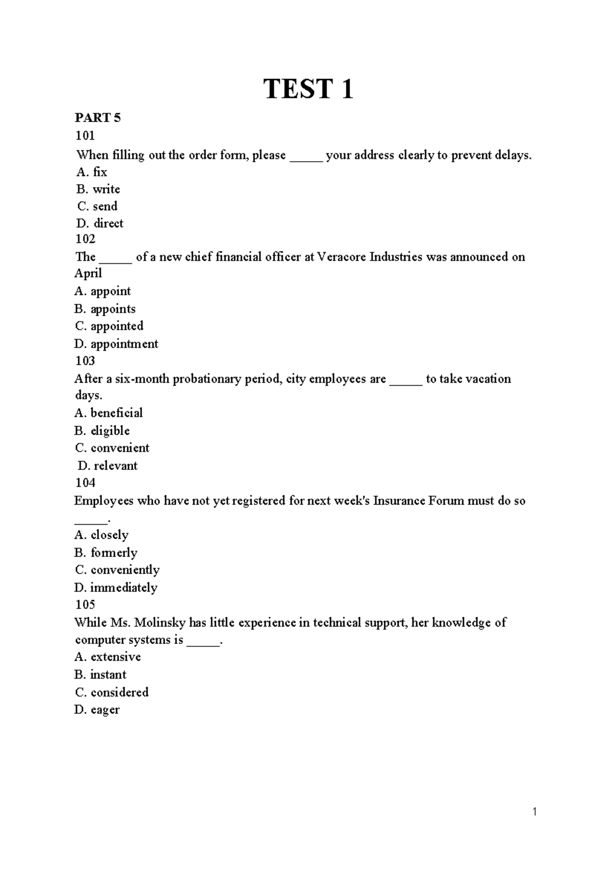 TEST 1 PART 5 101-180: Advanced Reading Material (3.2) - Studocu