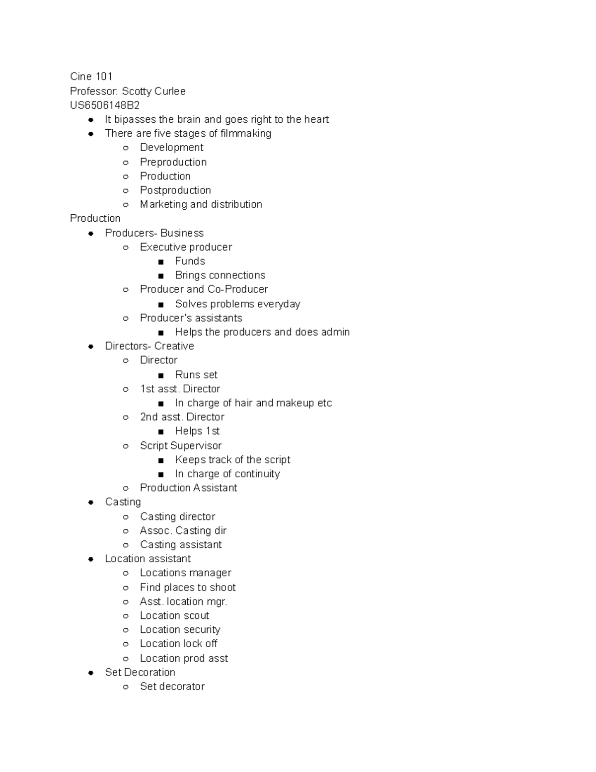 Cine 101 - Comprehensive Lecture Notes on Filmmaking Stages - Studocu