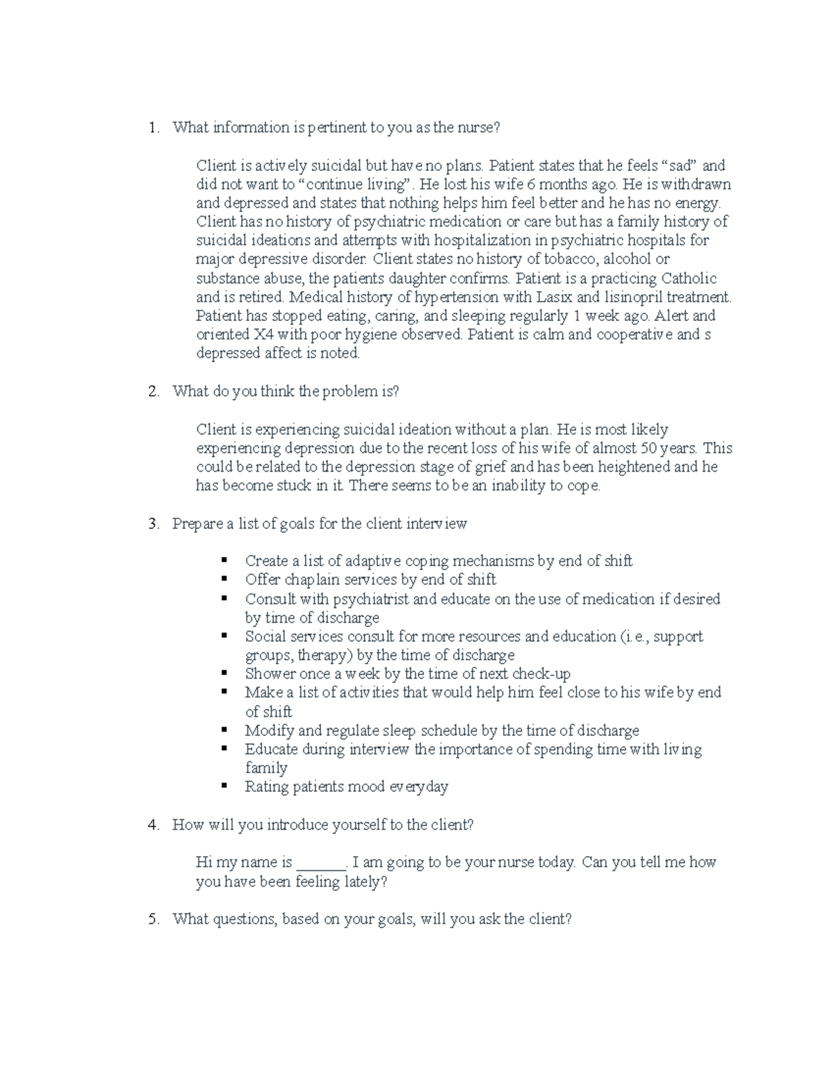 Nurse Patient Relationship Case Study - What information is pertinent ...