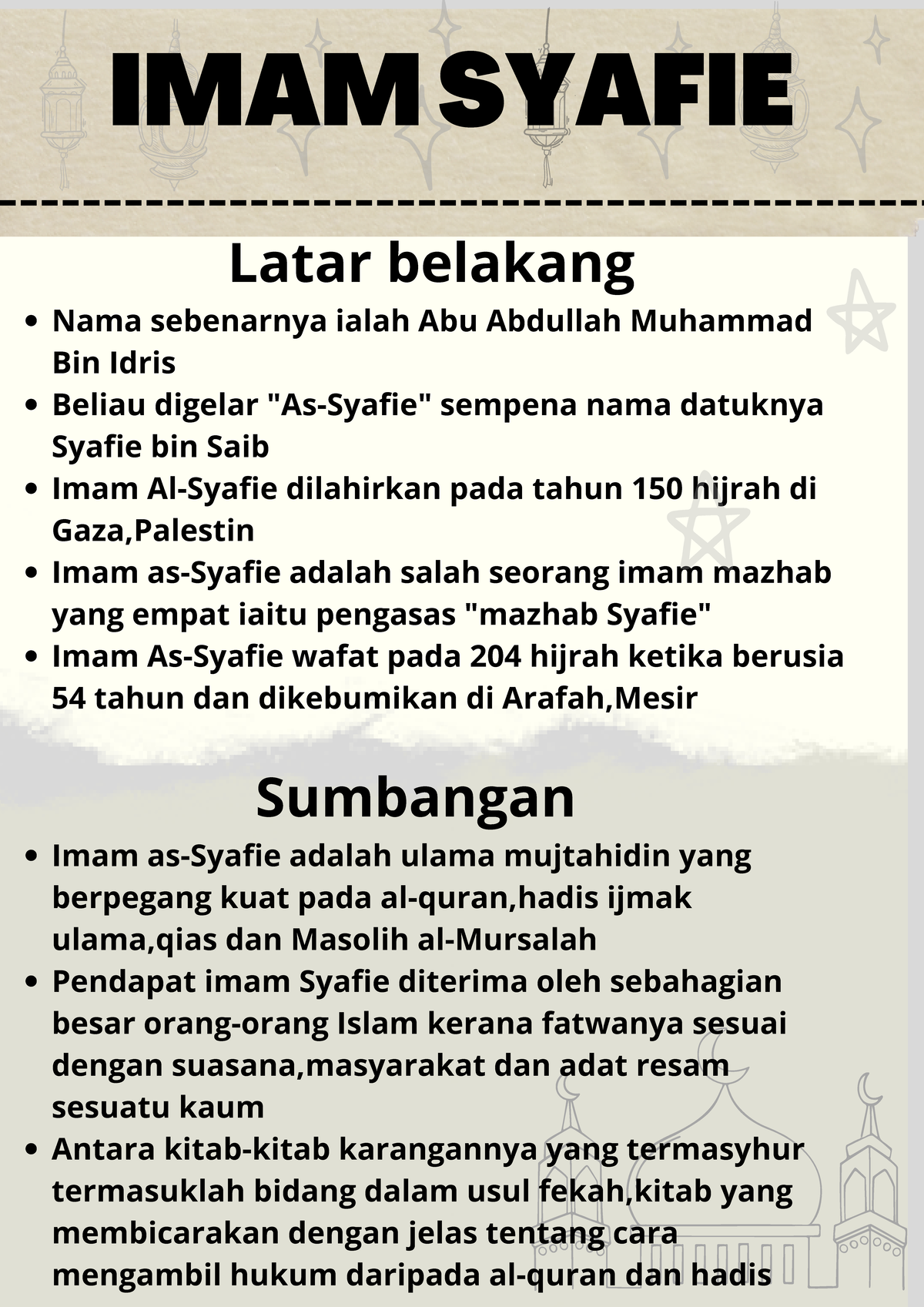 IMAM Syafie: Ciri-ciri, Latar Belakang, Sumbangan & Pengajaran - Studocu