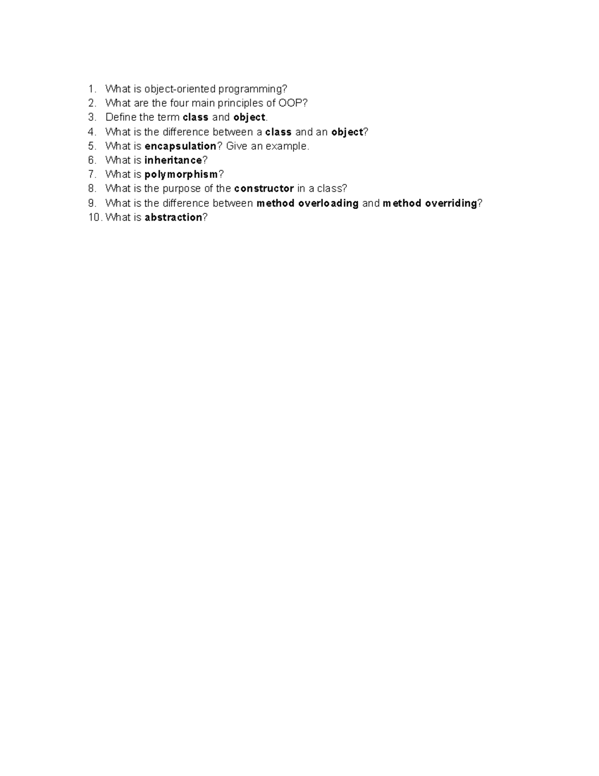 Object Oriented Programming Basic Questions - Cis2430 - What is object ...