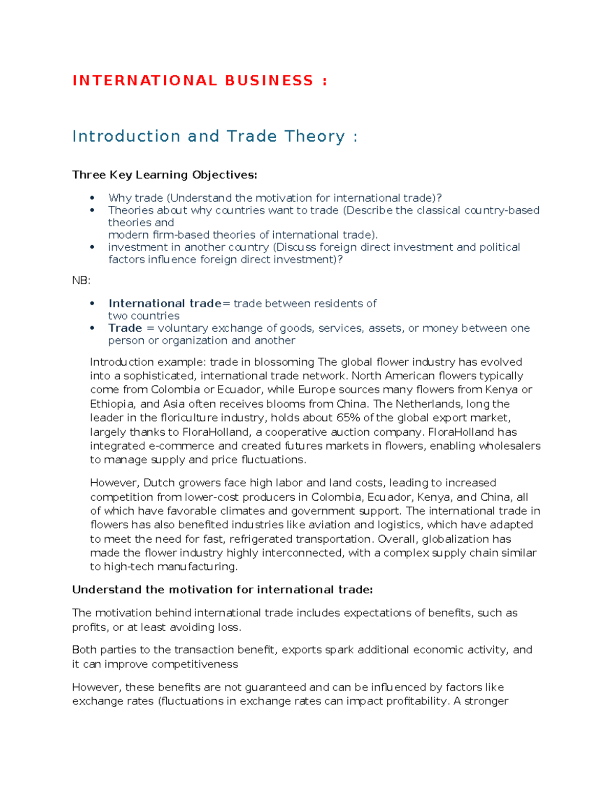 International business class 1 - I N T E R N AT I O N A L B U S I N E ...