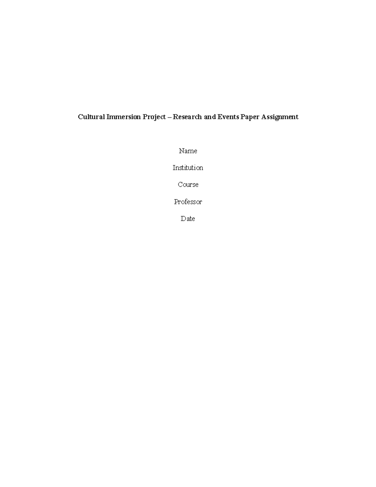 Cultural Immersion Project: Research & Events Analysis (Course Code) - Document Preview