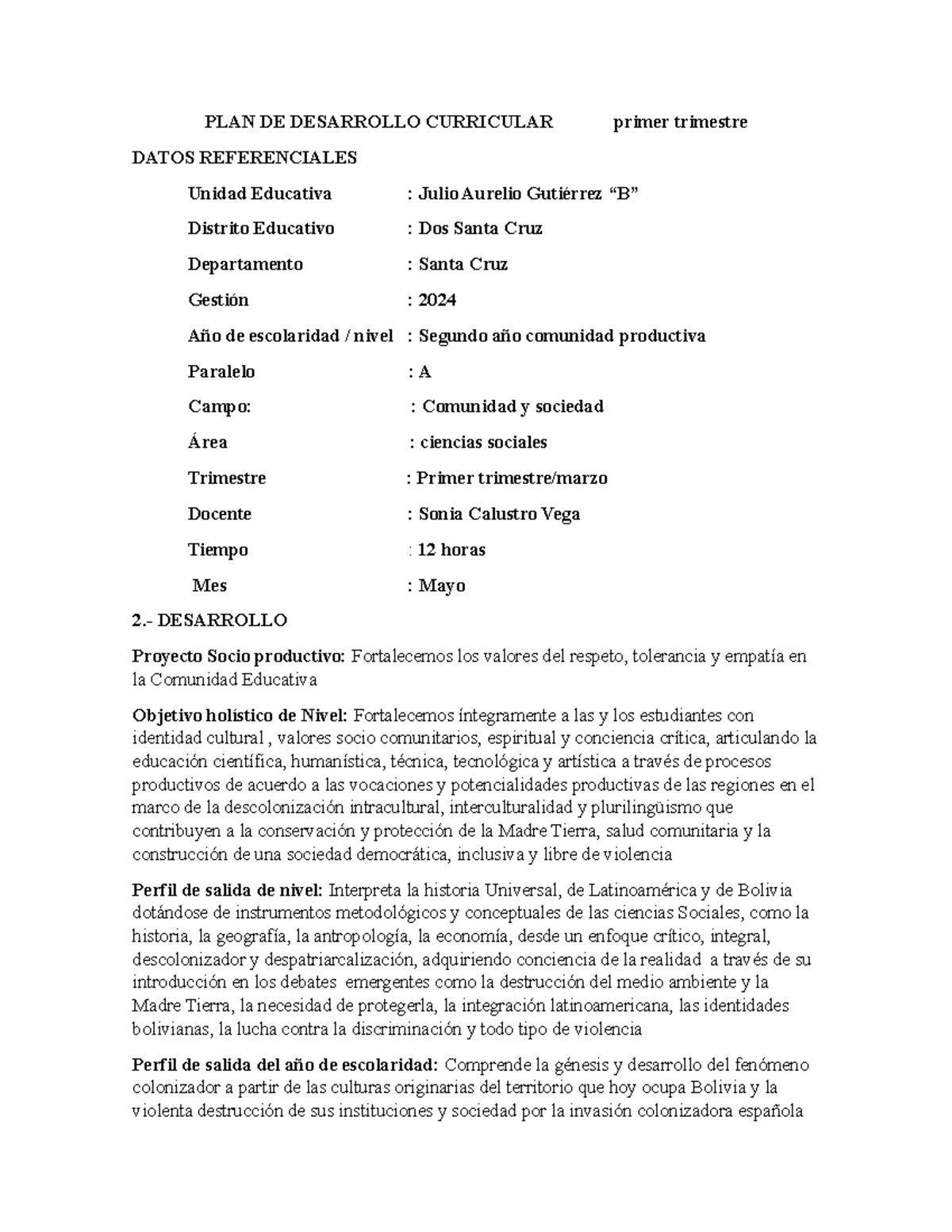 PDC 2024 Ciencias Sociales: Desarrollo Curricular 2DO Trimestre - Studocu
