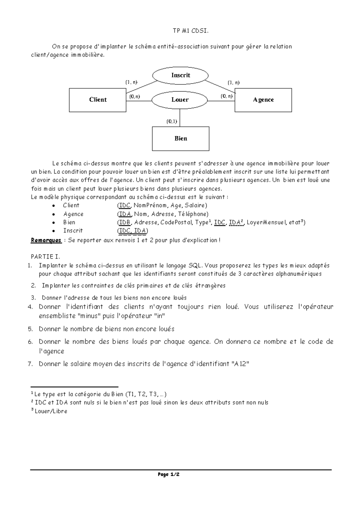 TP1 M1 CDSI - Gestion de la Relation Immobilière et SQL - Studocu