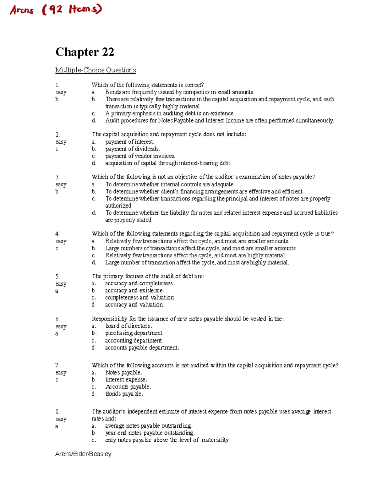 A23 - Chapter 22: Debt and Audit Procedures - TB Questions & Answers ...