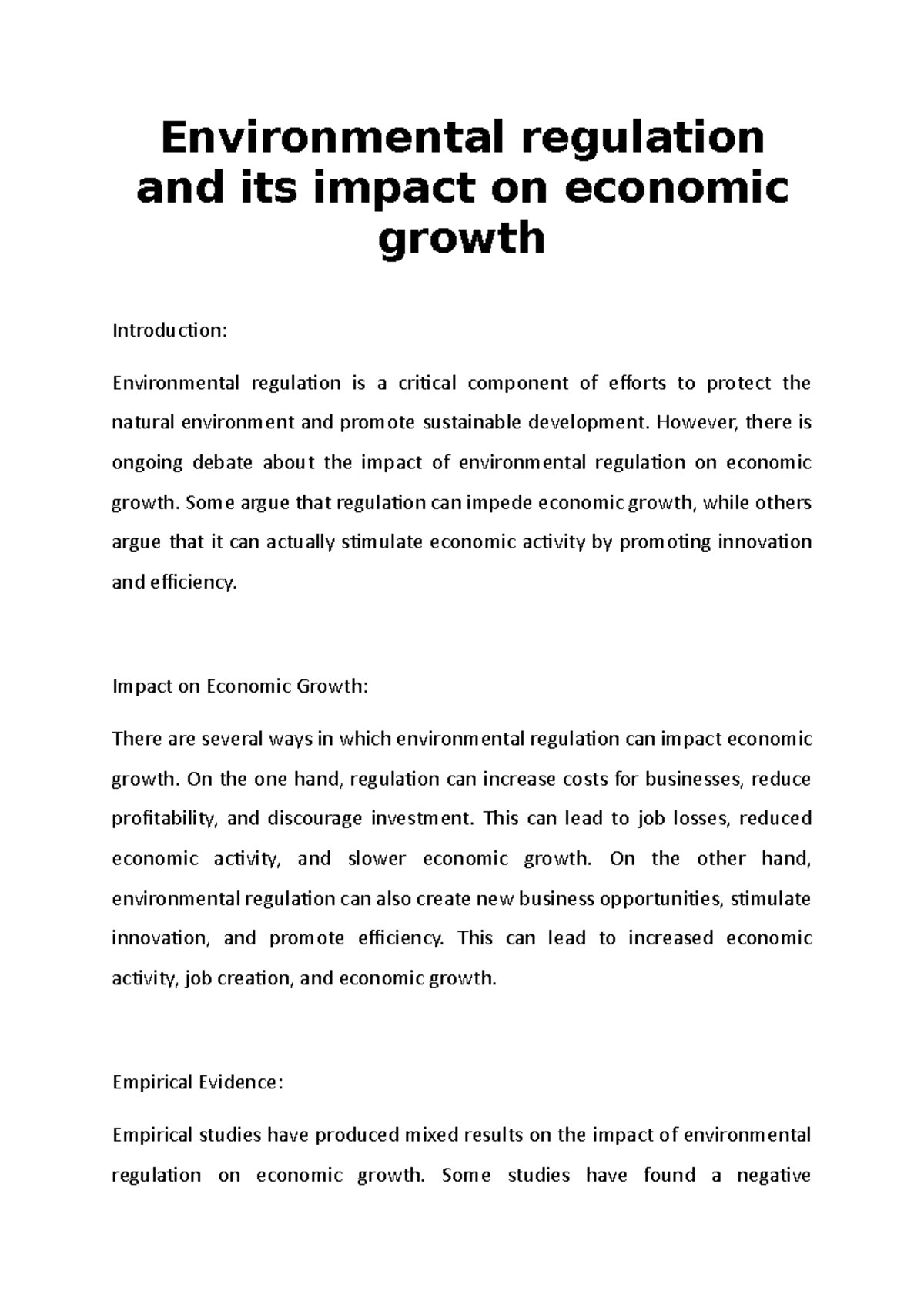 Environmental regulation and its impact on economic growth ...