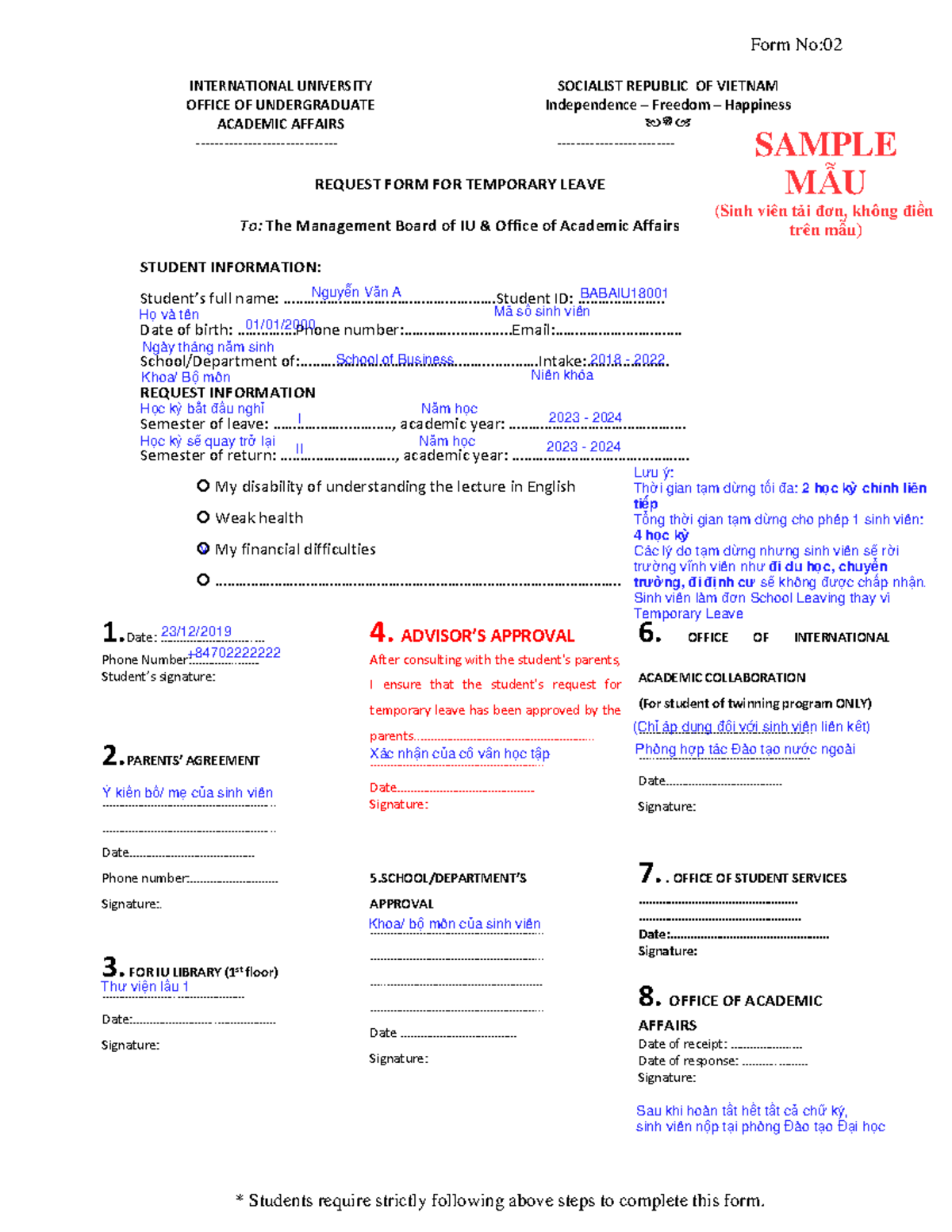 Sample Temporary Leave Request Form for IU Students (BABAIU18001) - Studocu