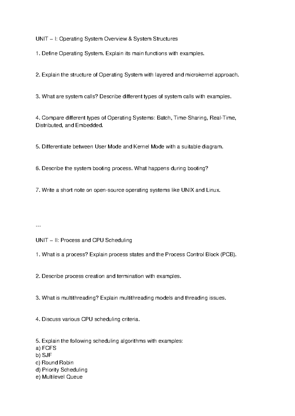 OS 886964023: Unit I - Overview, Process, and Memory Management Imp Qs ...