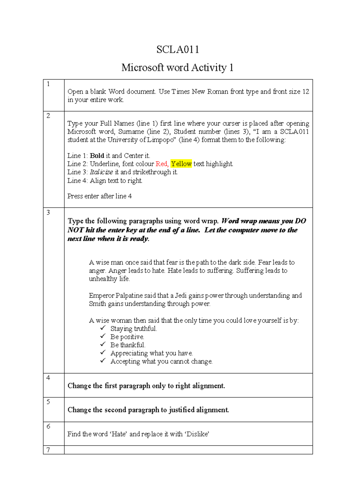 SCLA011 Microsoft Word Activity 1 - Formatting and Word Wrap Guide ...