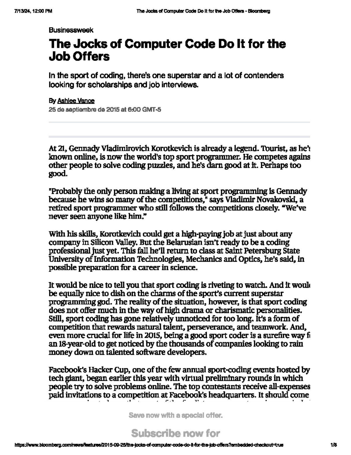 Gennady Korotkevich: The Coding Legend of Hacker Cup Success - Studocu