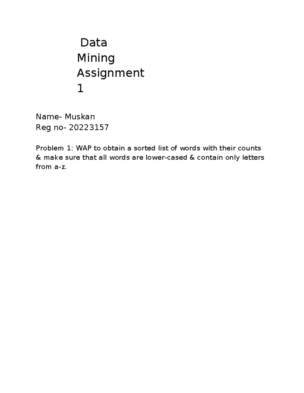 Data Mining Assignment 1: Word Count Program Solution - Studocu