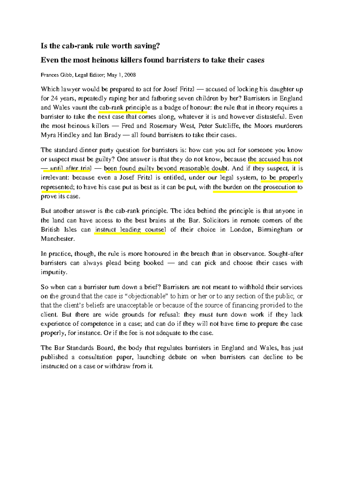 1: The Cab-Rank Rule: Analyzing Its Value and Viability in Law - Studocu