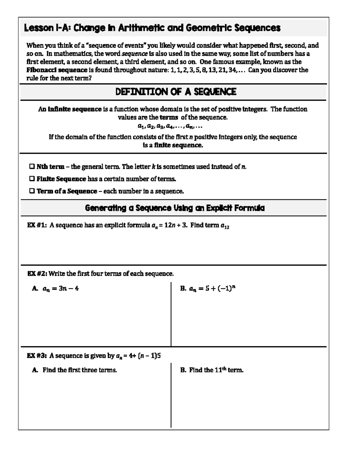 Lesson on Changes in Arithmetic & Geometric Sequences (MATH 2.1) - Studocu