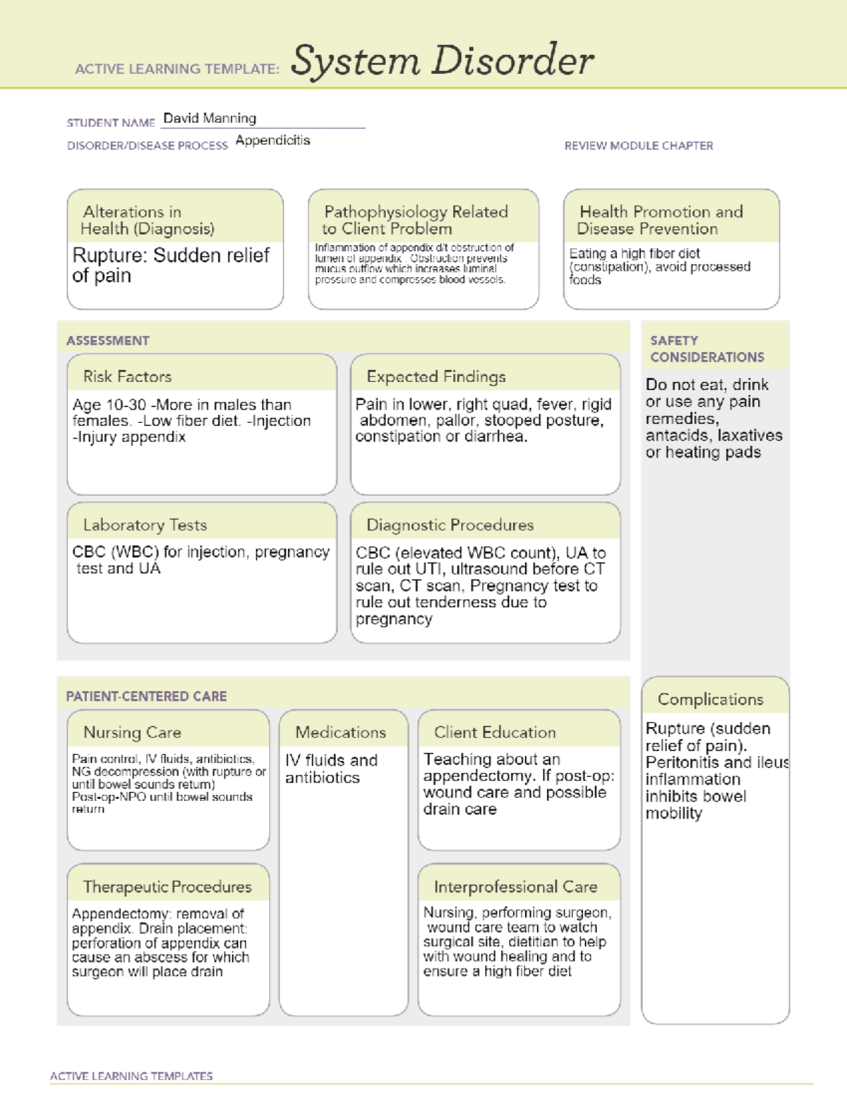 Appendicitis Disease concept map ACTIVE LEARNING TEMPLATE: System