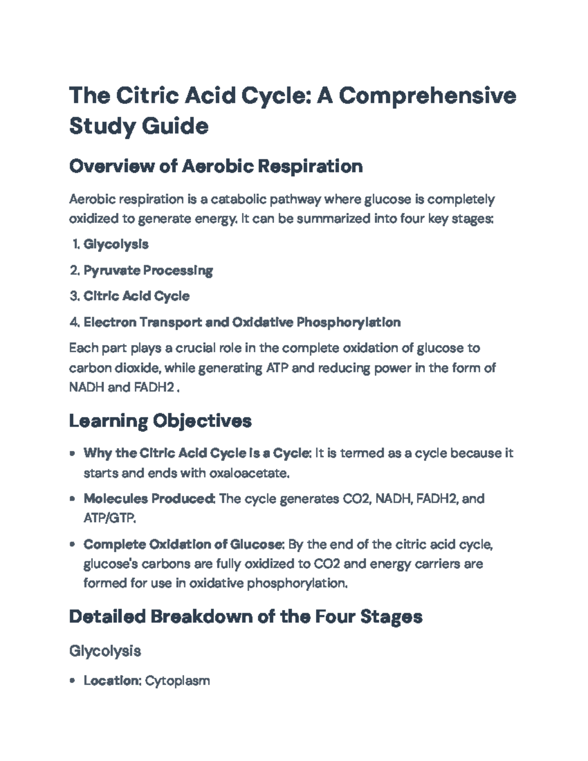 Citric Acid Cycle Study Guide: Key Concepts in Aerobic Respiration ...