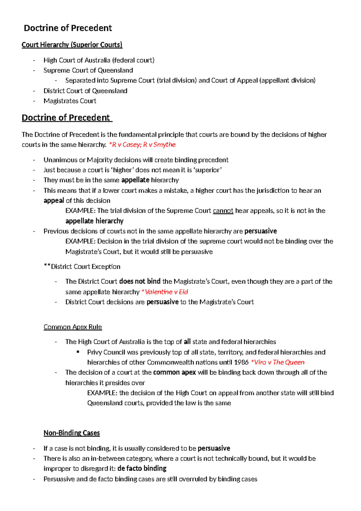 LLB101 Doctrine of Precedent and Court Hierarchy Notes - Studocu