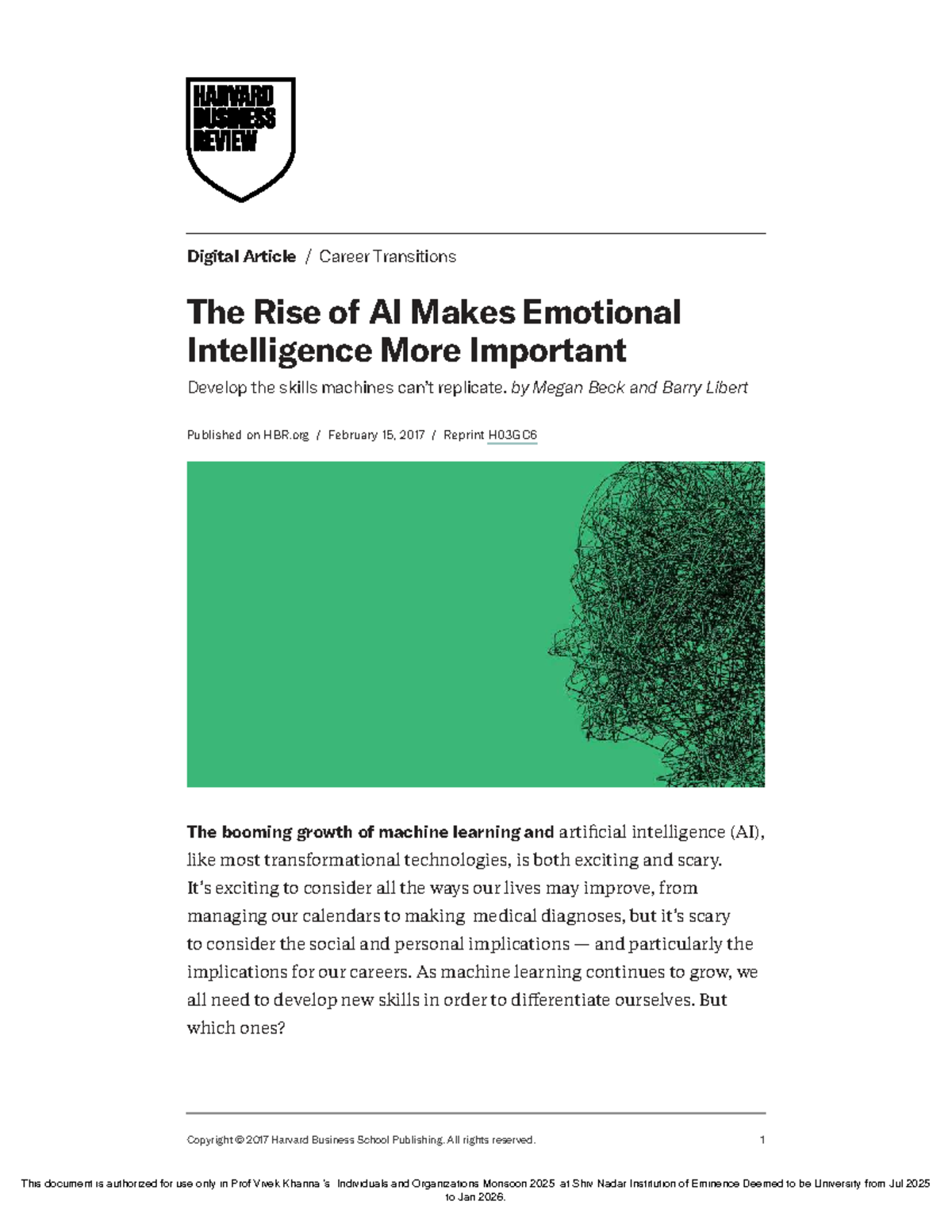 Emotional Intelligence in the Age of AI - Case Studies (H03GC6) - Studocu