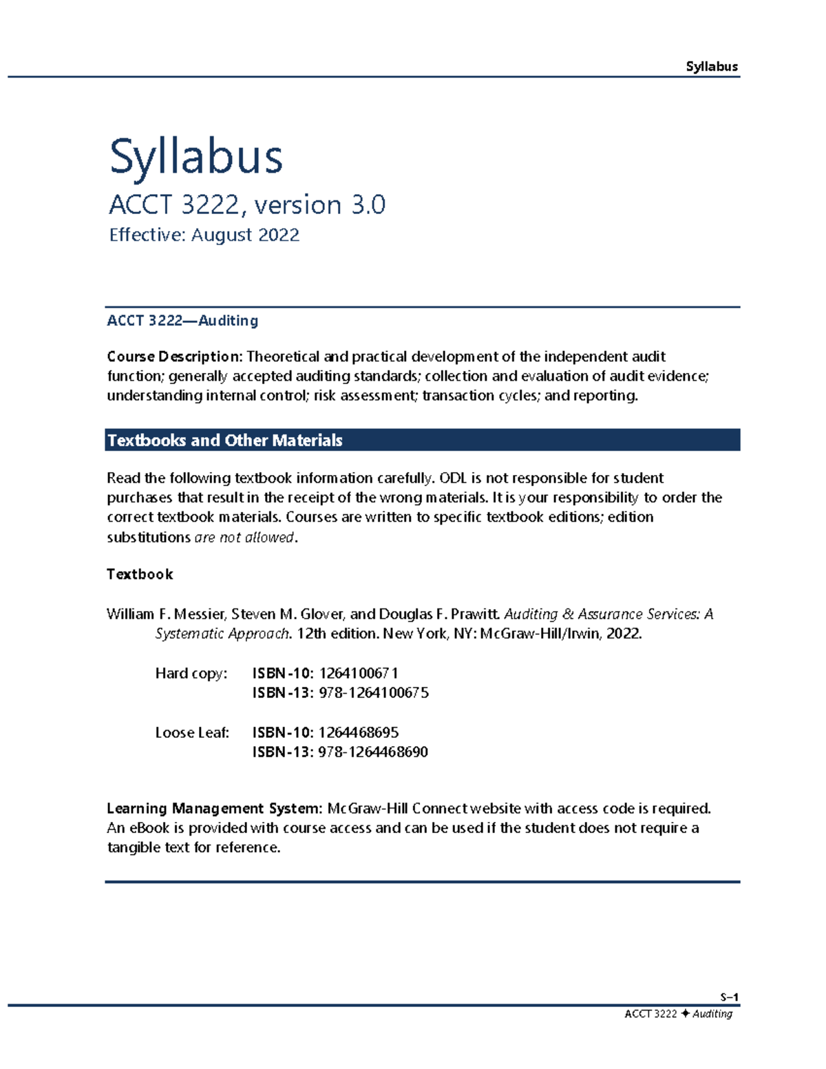 ACCT 3222 v3 - Auditing Course Syllabus and Study Guide - Studocu