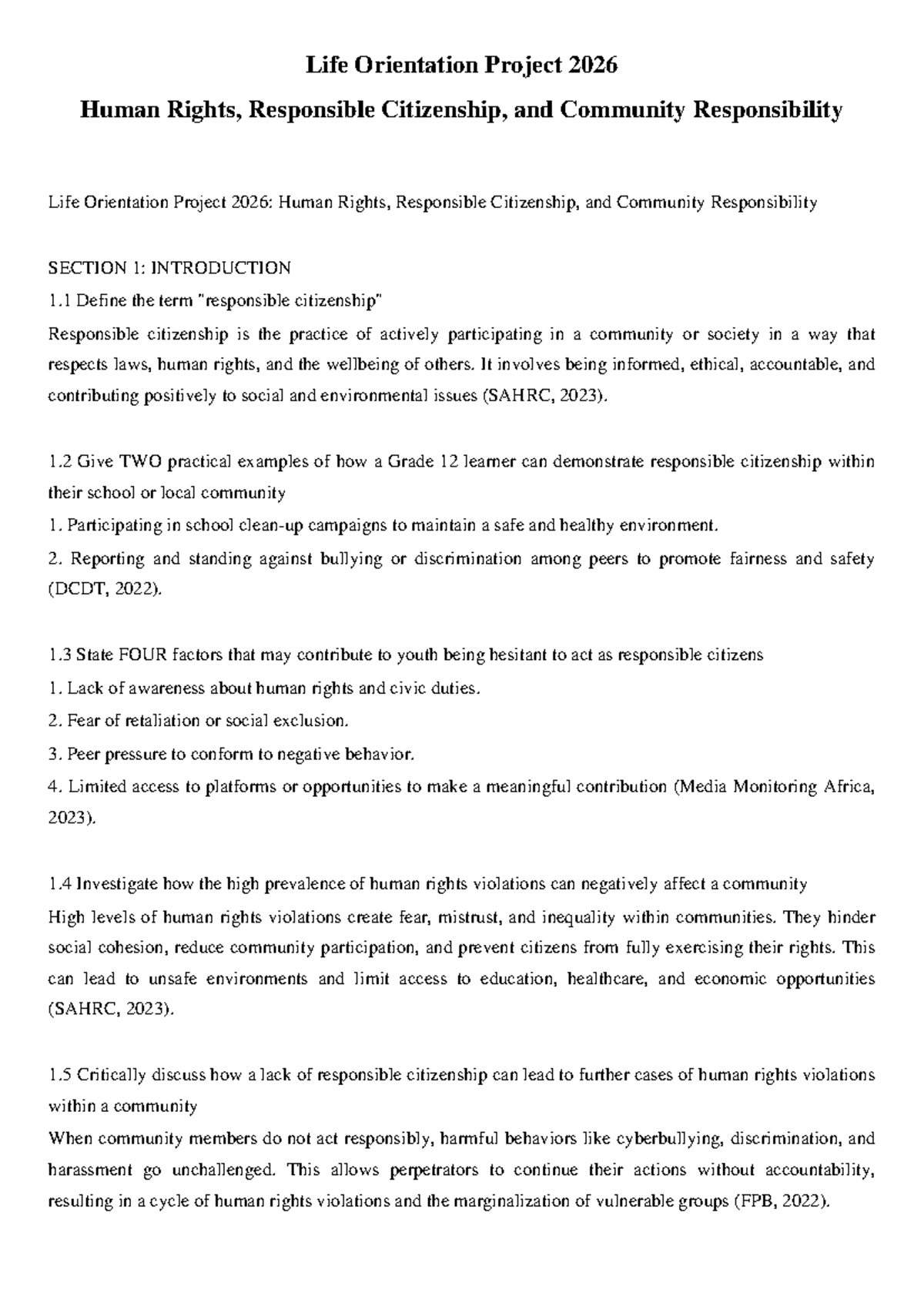 Life Orientation Project 2026: Human Rights & Responsible Citizenship ...