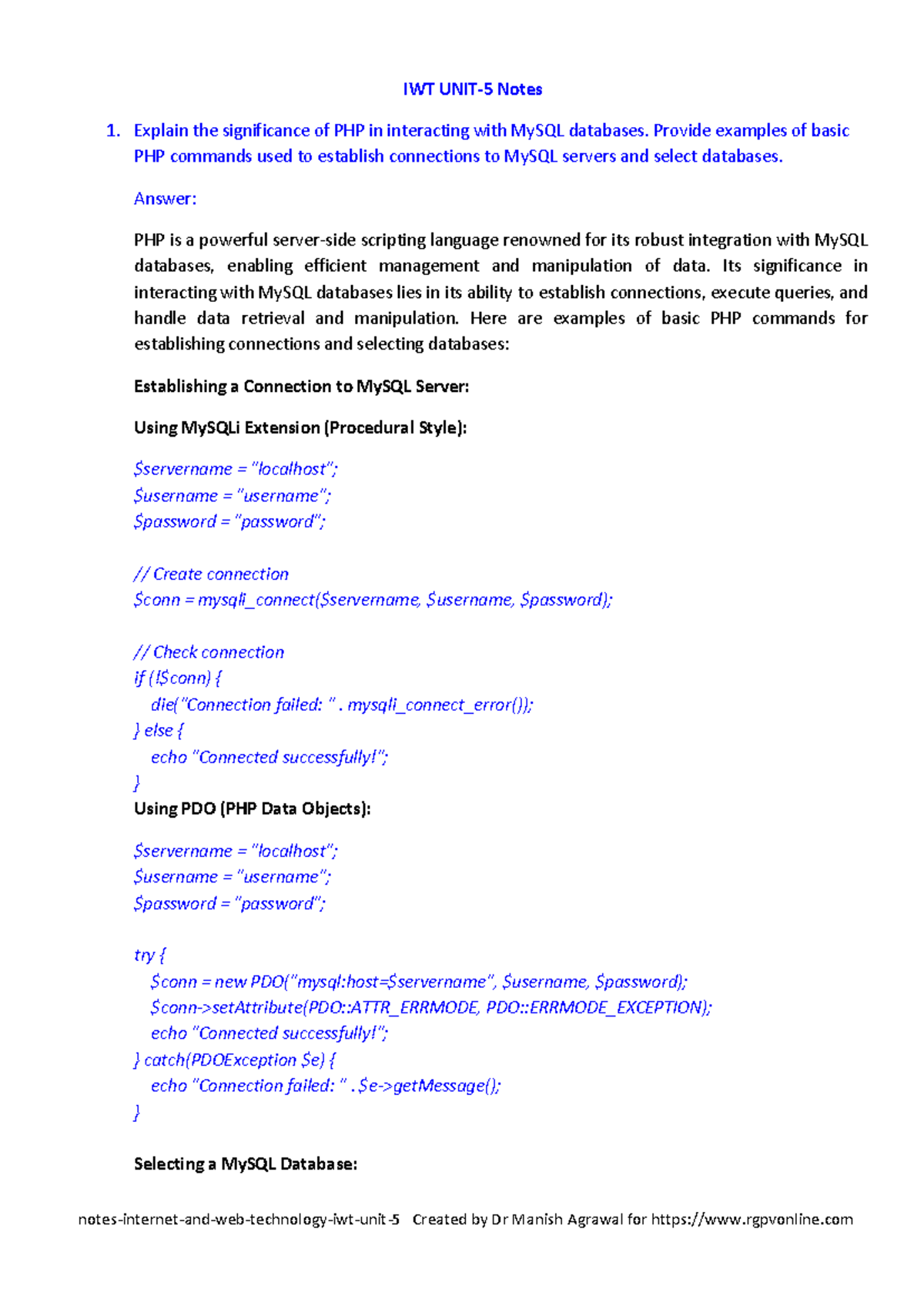 IWT Unit 5: PHP Integration with MySQL Databases and Commands Explained ...