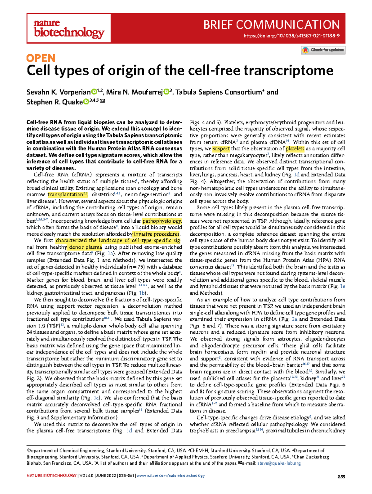 2022 cell typs of origin of cell free transcriptomic - Brief ...